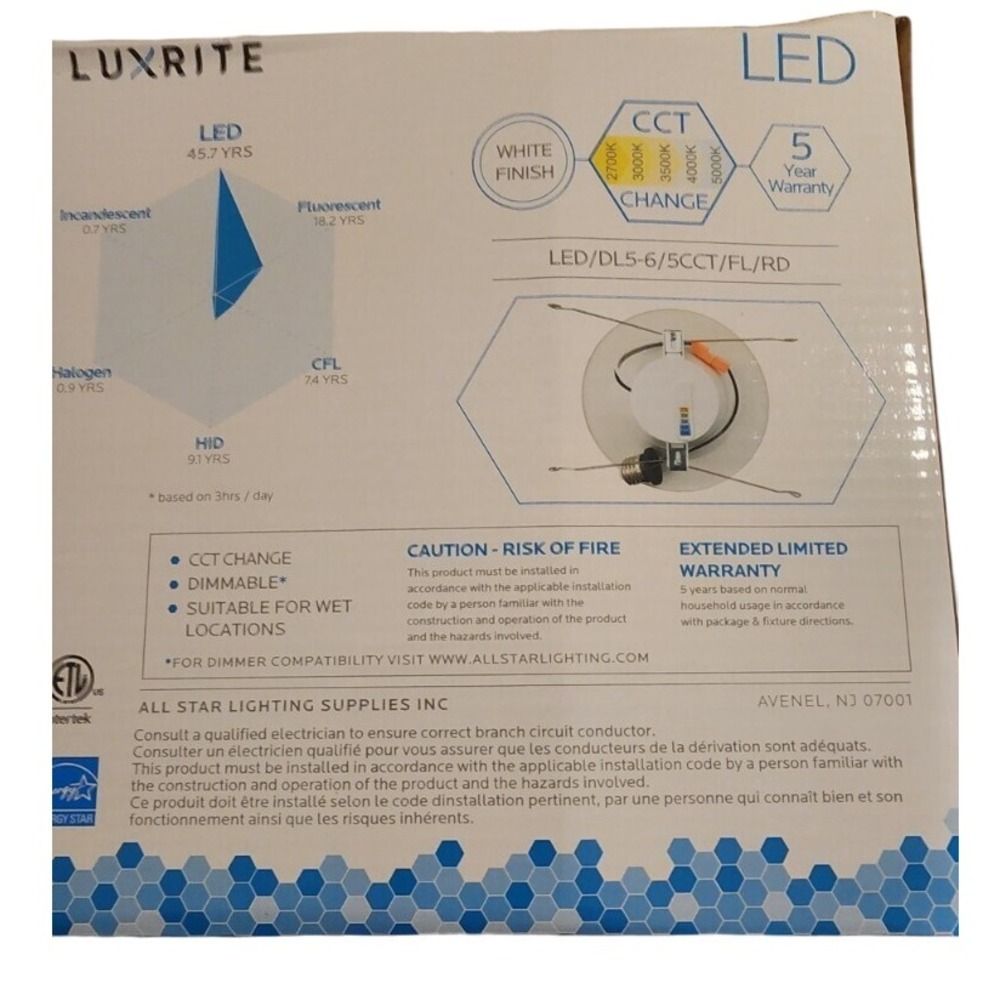 Luxrite LR23796 Downlight Round 5-6" 14W RETROFIT Smooth Trim, OK WET AREA - Picture 3 of 12